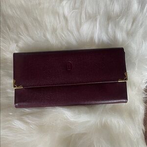 Cartier Deep Burgundy Leather Wallet with Gold Corner Accents
